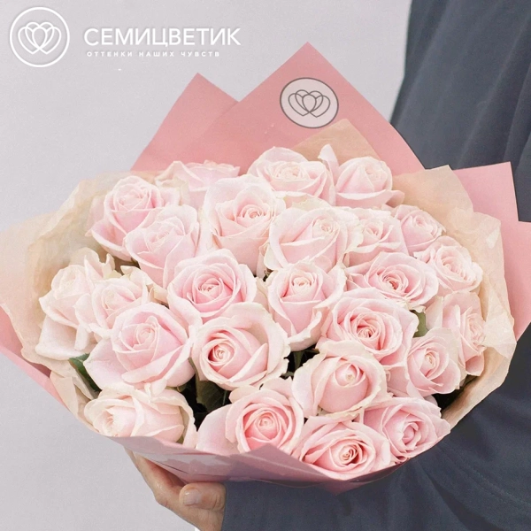 Букет из 25 нежно-розовых роз 50 см (Россия)