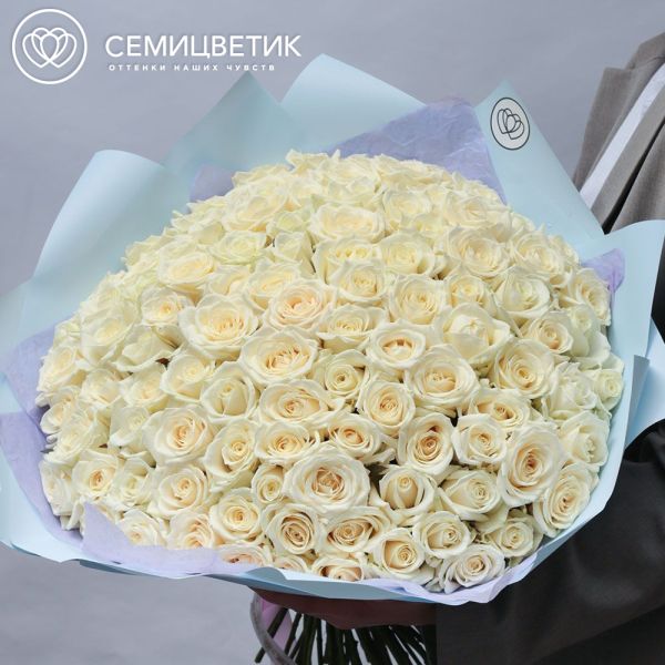 Букет из 101 белой розы 50 см (Россия)