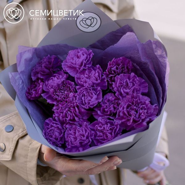 Букет из 15 фиолетовых гвоздик