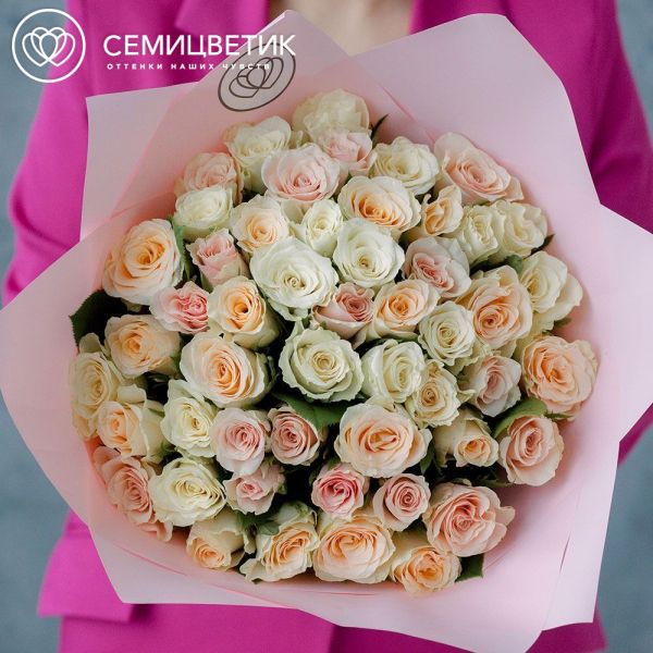Букет из 51 розы 30 см нежный микс (Кения)