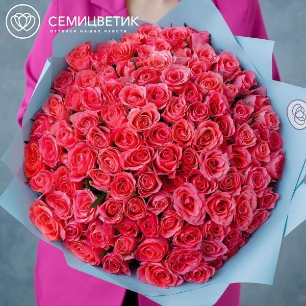 Букет из 101 коралловой розы 40 см (Кения)