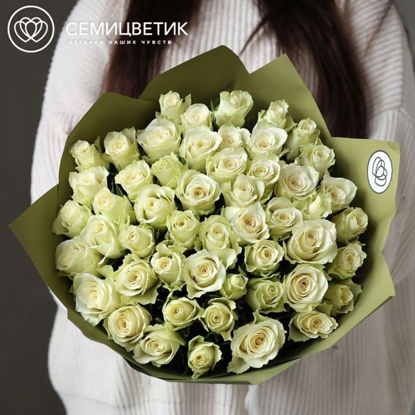Букет из 51 белой розы 40 см (Кения)