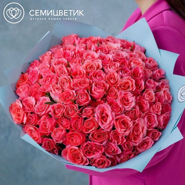 Букет из 101 коралловой розы 40 см (Кения)