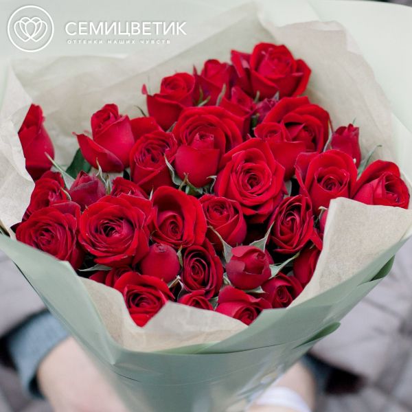 Букет из 11 красных кустовых роз (Эквадор) 40 см