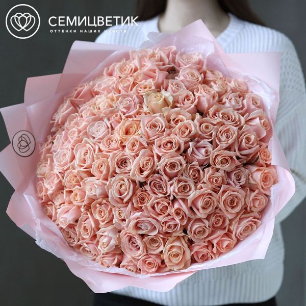 Букет из 101 нежно-розовой розы 35-40 см (Россия)