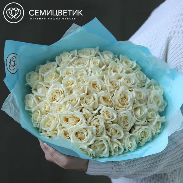 Букет из 51 белой розы 40 см (Россия)