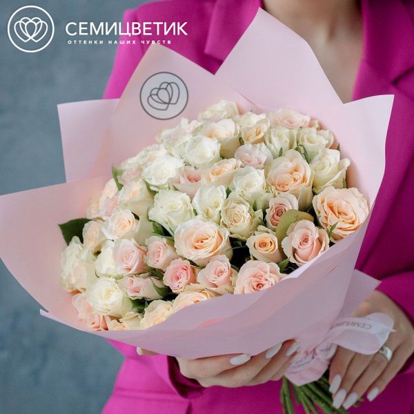 Букет из 51 розы 30 см нежный микс (Кения)