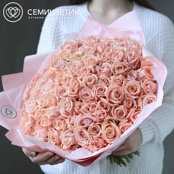 Букет из 101 нежно-розовой розы 35-40 см (Россия)