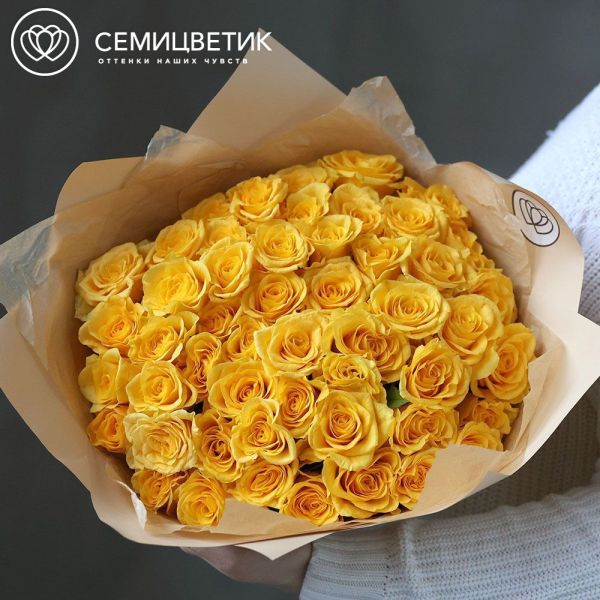 Букет из 51 желтой розы 35-40 см (Россия)