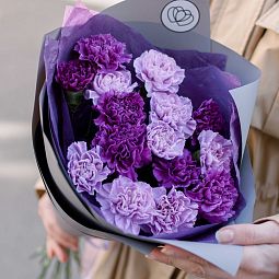 Букет из 15 сиреневых и фиолетовых гвоздик