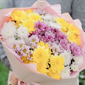 Букет цветов для бабушки  из 11 кустовых хризантем микс