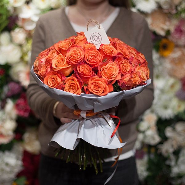 51 оранжевая роза (Эквадор) 50 см Orange Crush